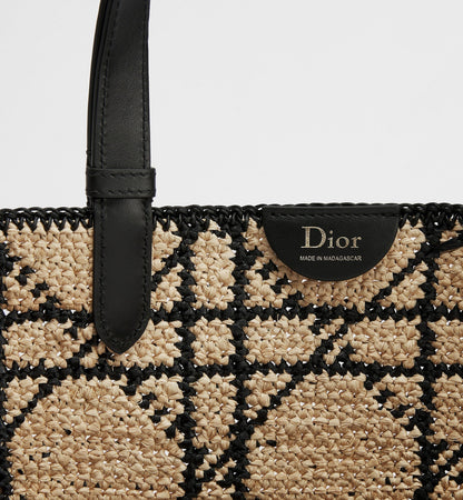 Large Toujours Luxury Handbag With Natural and Black Macrocannage Raffia and Black Calfskin