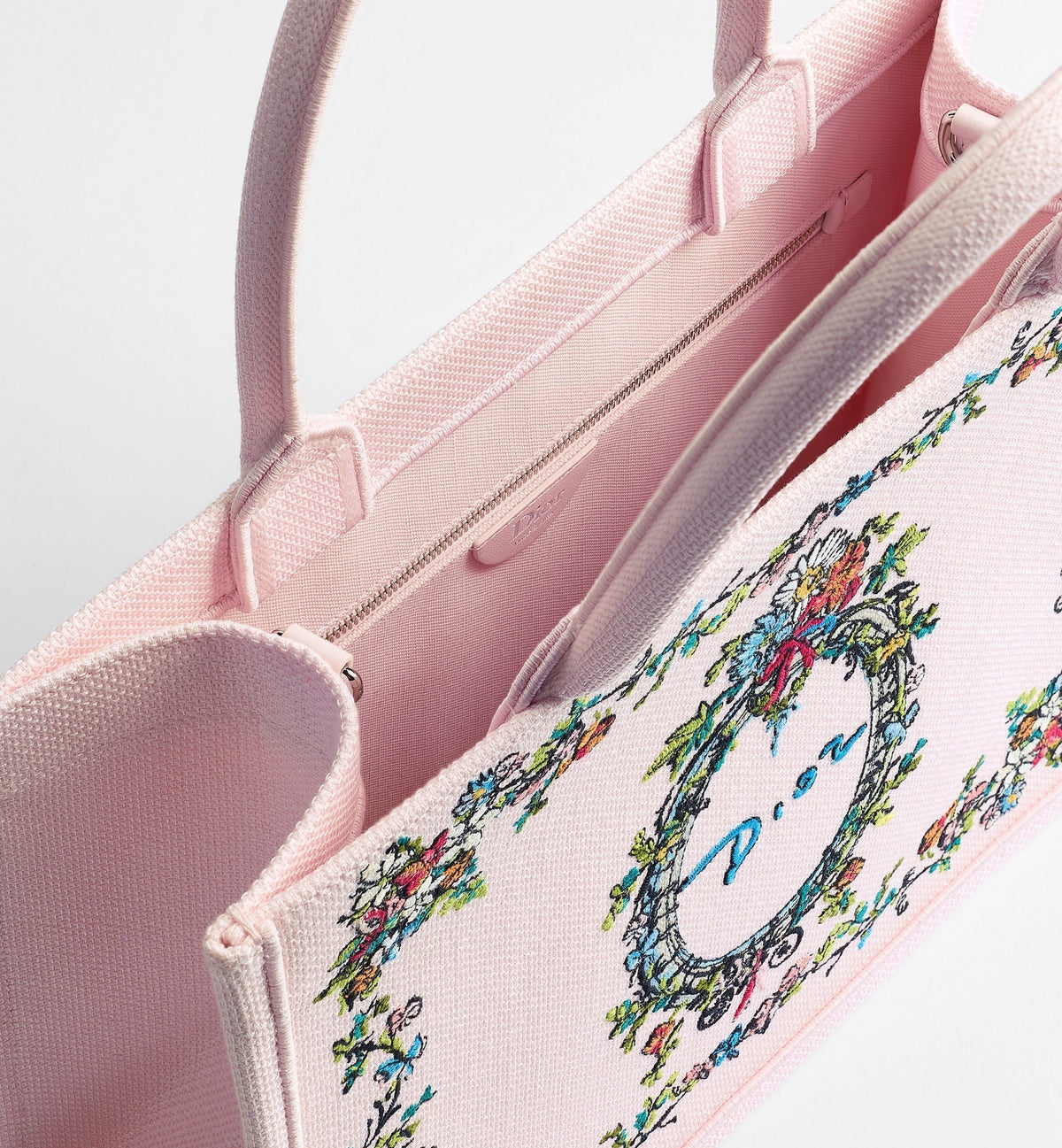 Medium Dior Book Designer Tote Bag With Pink Multicolor Dior Arabesque Embroidery And Strap