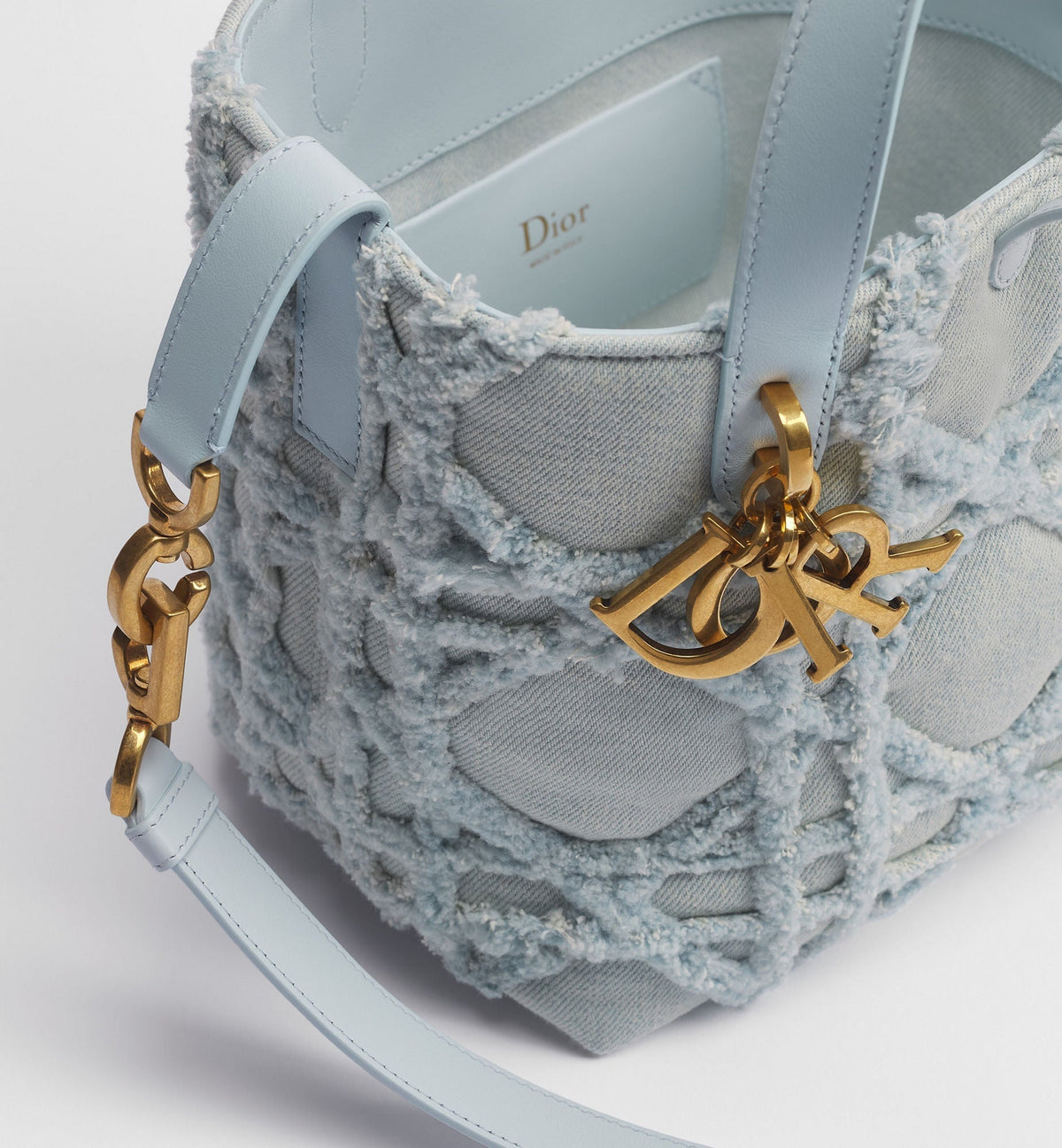 Small Toujours Vertical Designer Shoulder Tote With Blue Cannage Denim And Strap