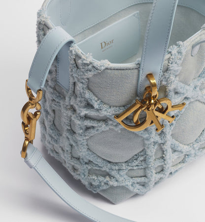 Small Toujours Vertical Designer Shoulder Tote With Blue Cannage Denim And Strap