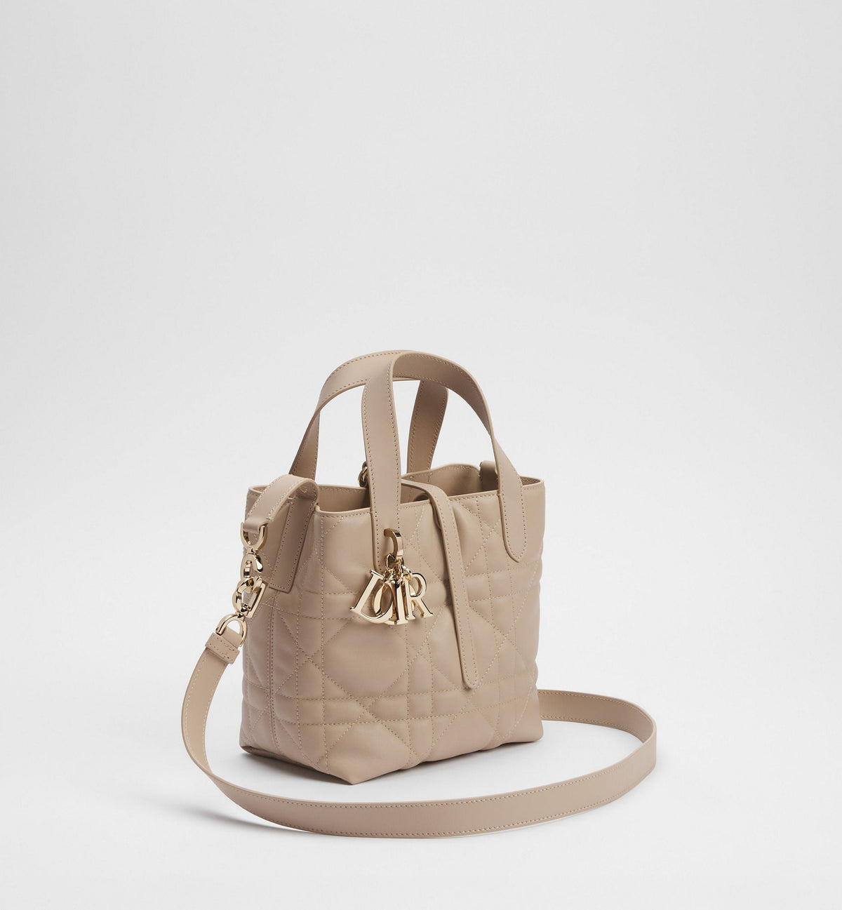 Small Toujours Vertical Designer Shoulder Tote With Powder Beige Macrocannage Calfskin And Strap