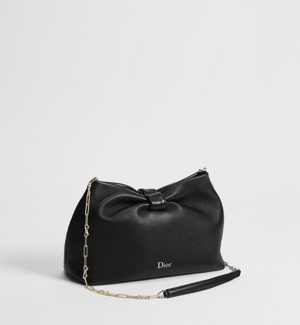 Small Bow Luxury Handbag With Black Lambskin And Chain Strap