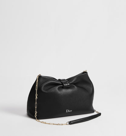 Small Bow Luxury Handbag With Black Lambskin And Chain Strap