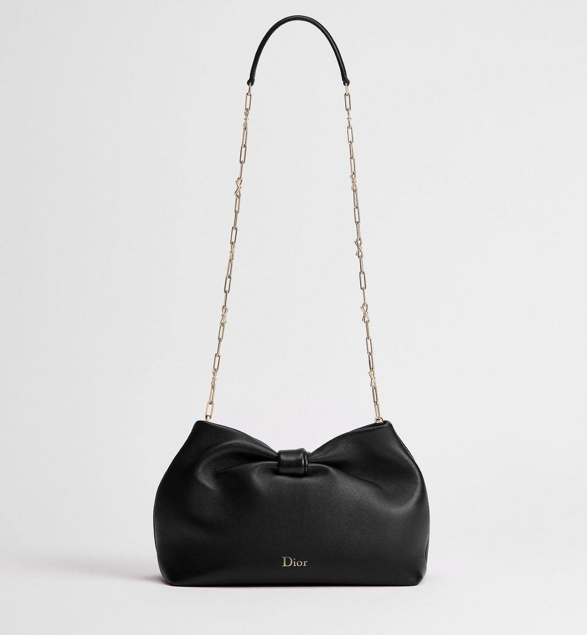 Medium Dior Bow Luxury Handbag With Black Lambskin And Chain Strap