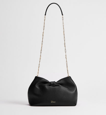 Medium Dior Bow Luxury Handbag With Black Lambskin And Chain Strap