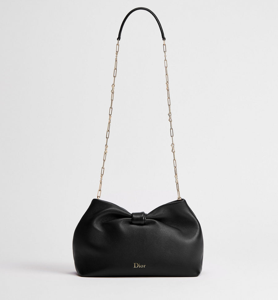 Medium Dior Bow Luxury Handbag With Black Lambskin And Chain Strap