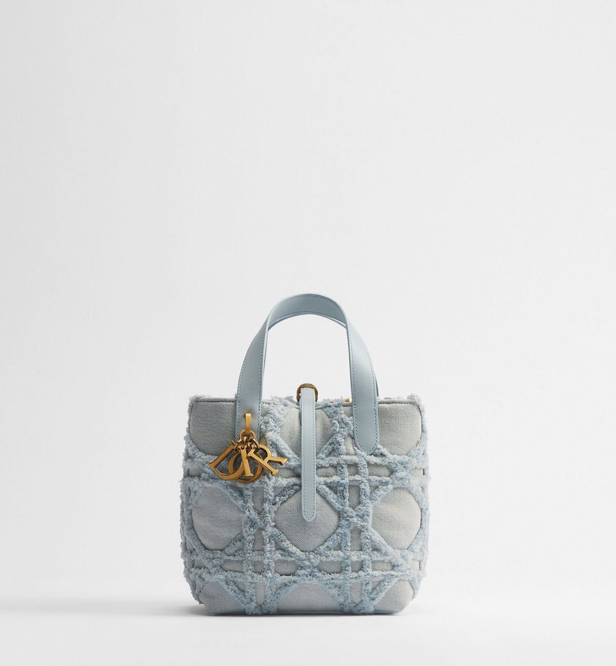 Small Toujours Vertical Designer Shoulder Tote With Blue Cannage Denim And Strap