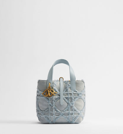 Small Toujours Vertical Designer Shoulder Tote With Blue Cannage Denim And Strap