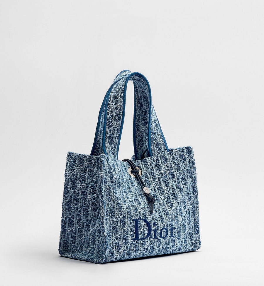 Small Spongy Book Designer Tote Bag With Blue Textured Fabric And Embroidered Signature