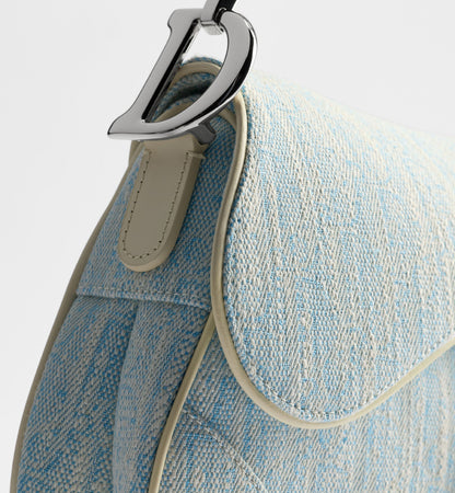 Saddle Luxury Handbag With Strap In Céleste Blue Washed Jacquard