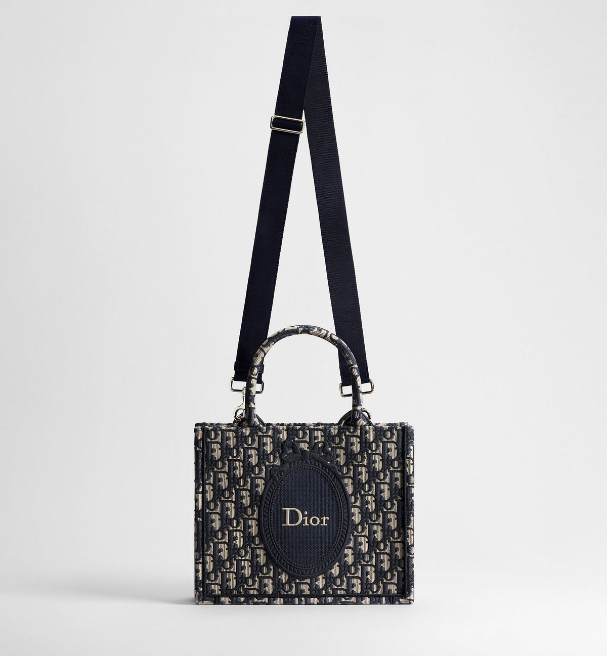 Small Book Designer Tote Bag with Blue Oblique Jacquard and Médaillon Signature