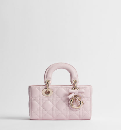 Mini Lady D-Joy Luxury Handbag With Rose Tendre Cannage Lambskin And Chain Strap