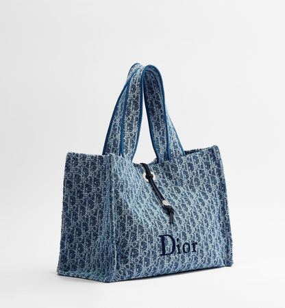 Medium Spongy Book Designer Tote Bag With Blue Textured Fabric And Drawstring Closure