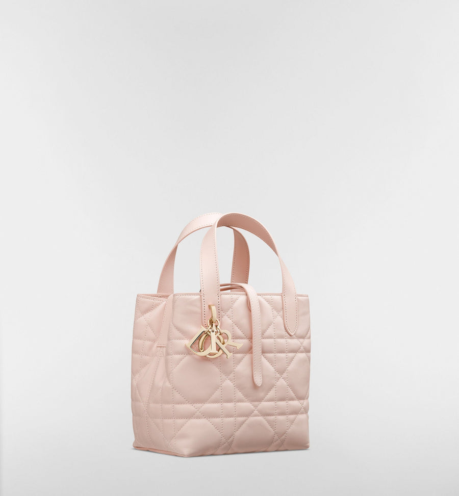 Small Toujours Vertical Designer Shoulder Tote With Powder Pink Macrocannage Calfskin And Strap