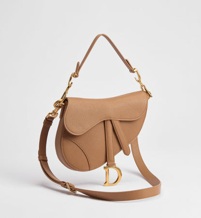 Small Saddle Luxury Handbag With Camel Grained Calfskin And Strap