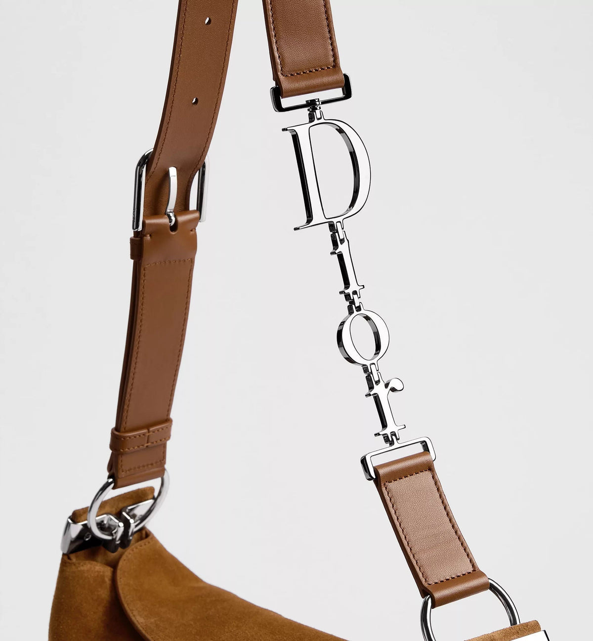 Medium Shoulder Luxury Handbag With Golden Saddle Suede Calfskin And Strap