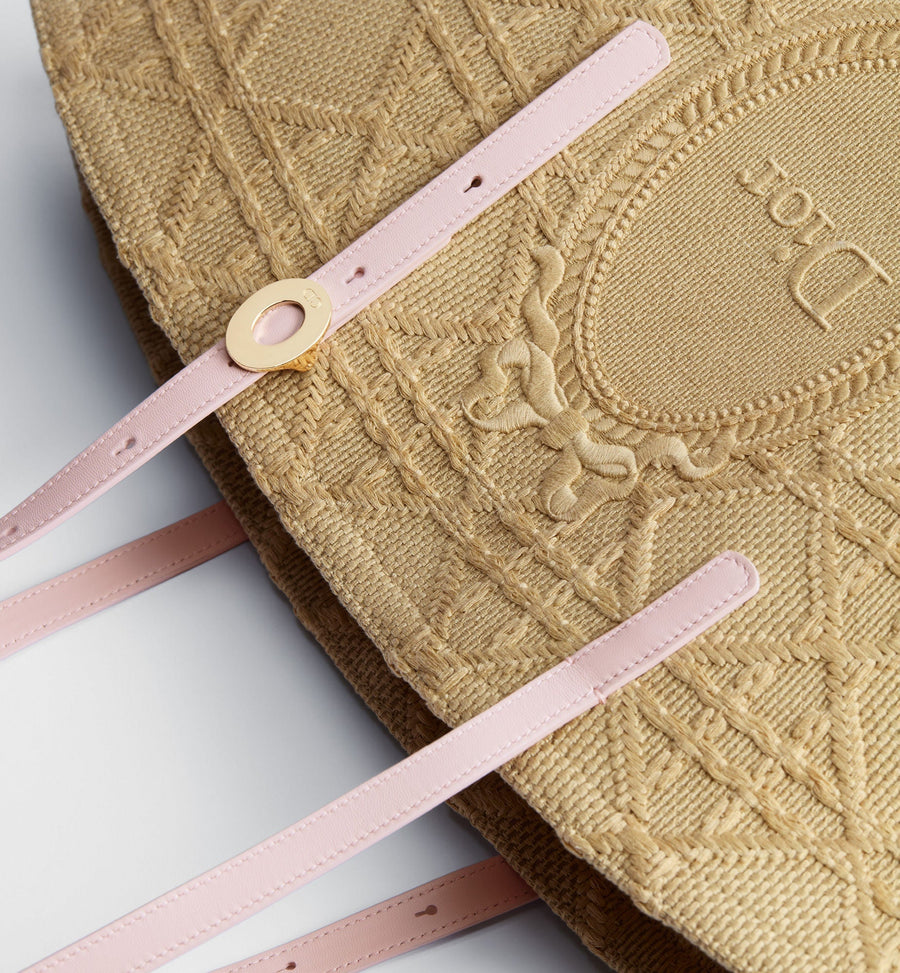Medium Dior Blooming Luxury Handbag With Rose Tendre Pink Raffia-Effect Cannage And Strap