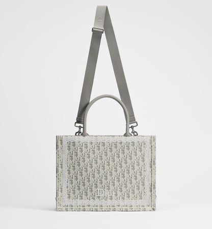 Med Book Designer Tote Bag With Latte & Gray Oblique Embroidery & White Lace & Strap