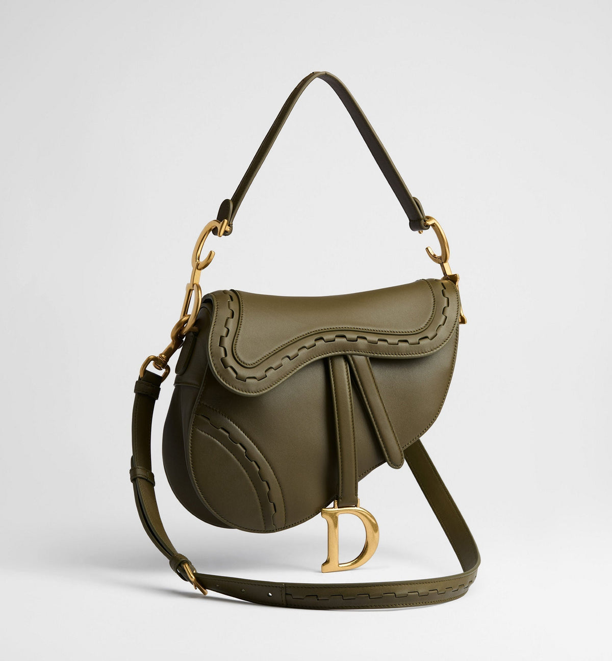 Saddle Luxury Handbag With Strap In Khaki Calfskin