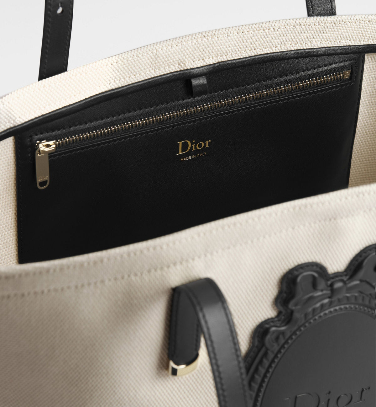 Small Dior Blooming Luxury Handbag With Beige Canvas And Black Calfskin
