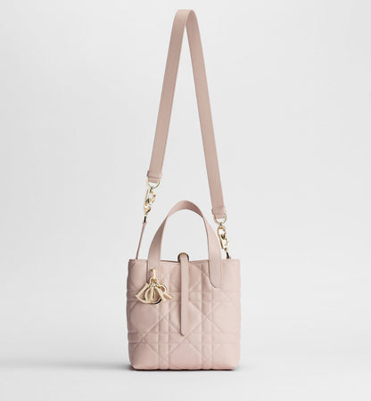 Small Toujours Vertical Designer Shoulder Tote With Powder Pink Macrocannage Calfskin And Strap