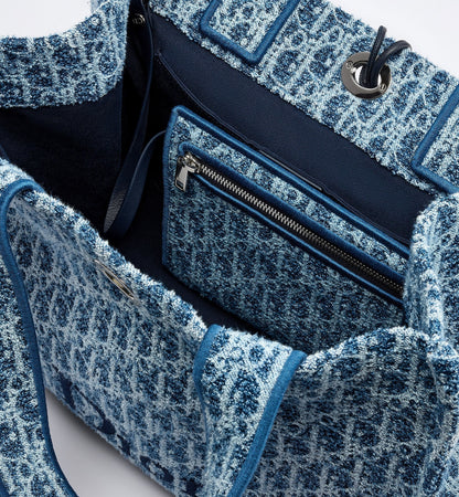 Medium Spongy Book Designer Tote Bag With Blue Textured Fabric And Drawstring Closure