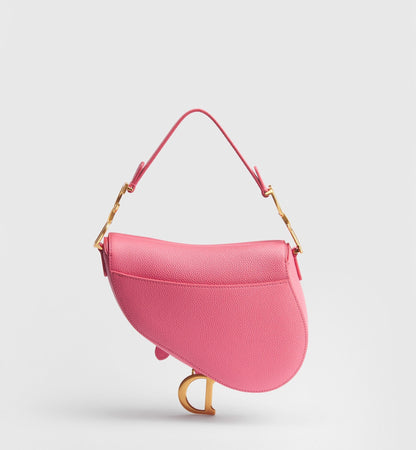 Small Saddle Luxury Handbag With Fraise Grained Calfskin And Strap