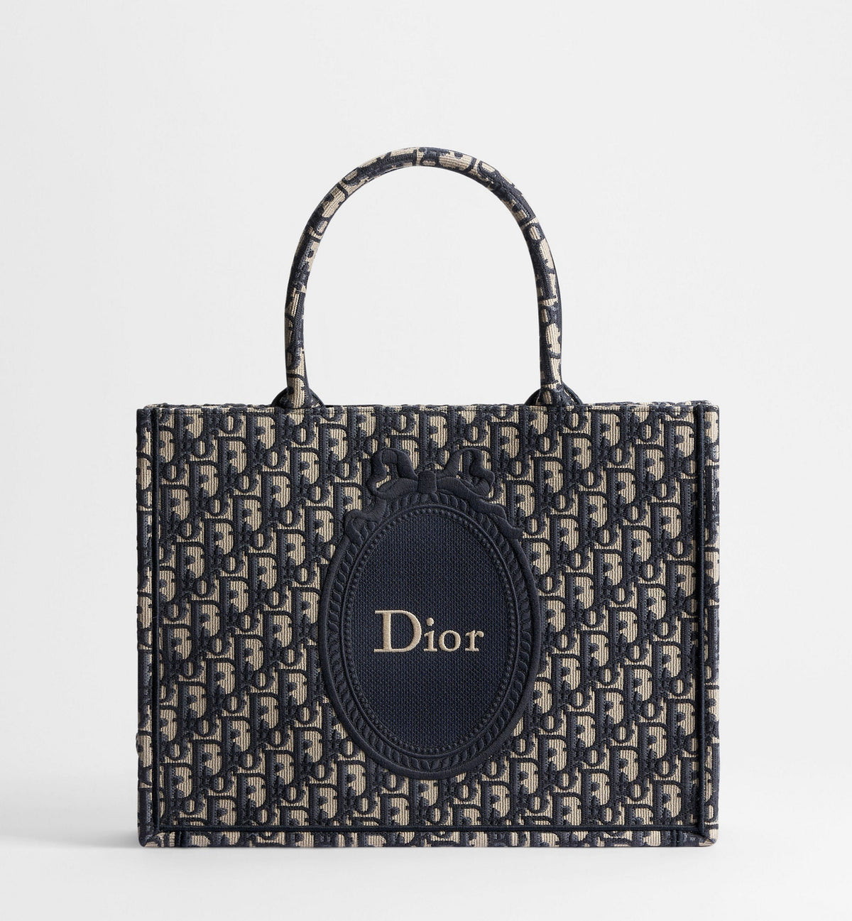 Medium Dior Book Designer Tote Bag With Blue Oblique Jacquard And Embroidered Médaillon
