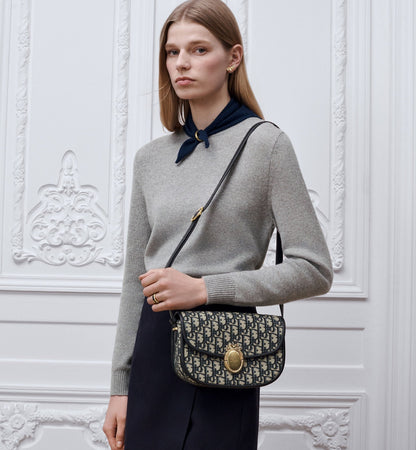 Medium Médaillon Flap Luxury Handbag With Blue Jacquard And Signature Clasp