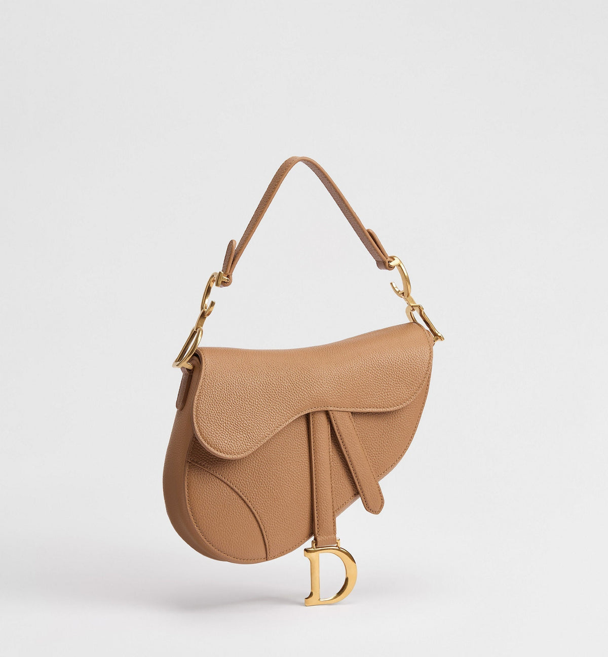 Small Saddle Luxury Handbag With Camel Grained Calfskin And Strap