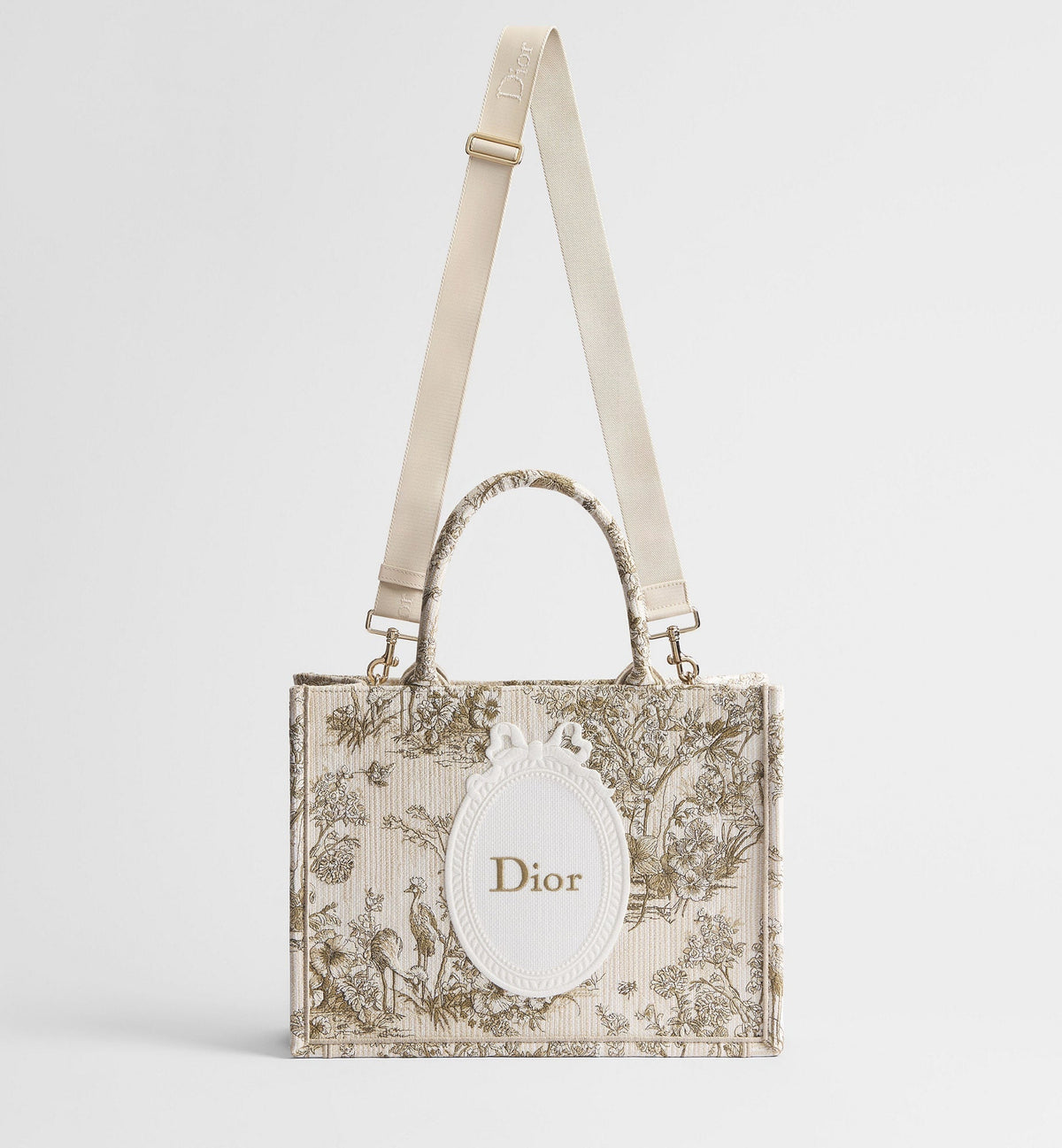 Medium Book Designer Tote Bag With Toile de Jouy Garden Embroidery And Strap