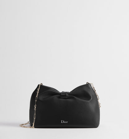 Small Bow Luxury Handbag With Black Lambskin And Chain Strap