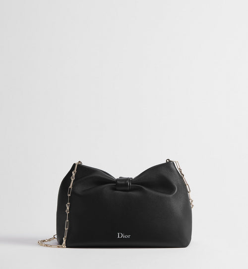 Small Bow Luxury Handbag With Black Lambskin And Chain Strap