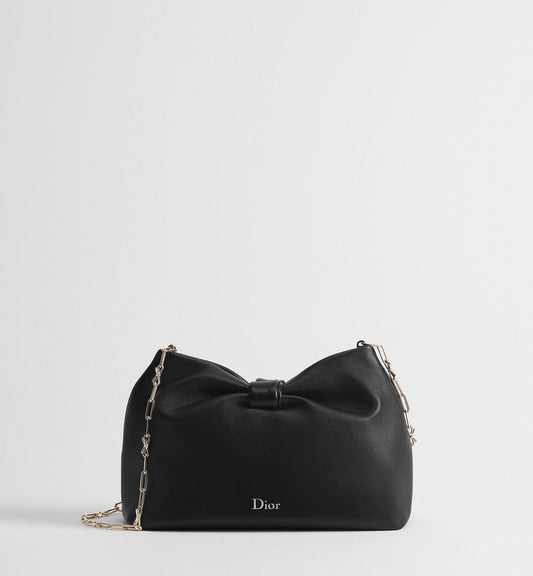 Small Bow Luxury Handbag With Black Lambskin And Chain Strap