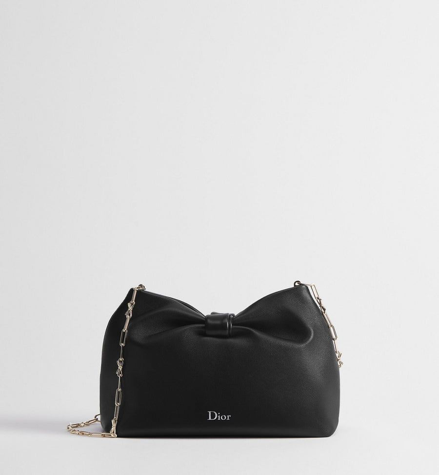 Small Bow Luxury Handbag With Black Lambskin And Chain Strap
