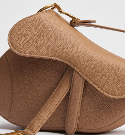 Small Saddle Luxury Handbag With Camel Grained Calfskin And Strap