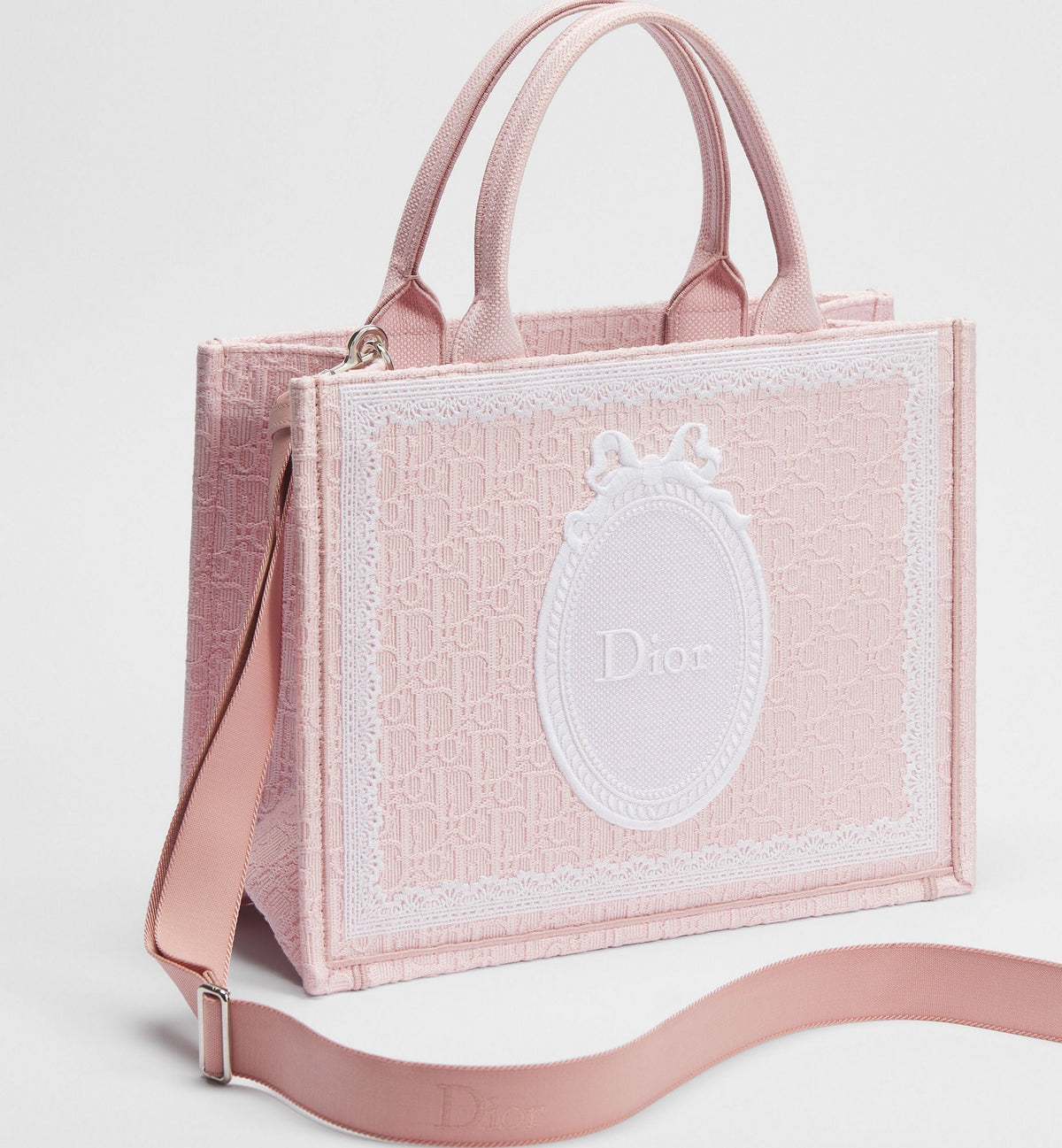 Medium Book Designer Tote Bag With Soupir Pink Oblique Embroidery And Strap