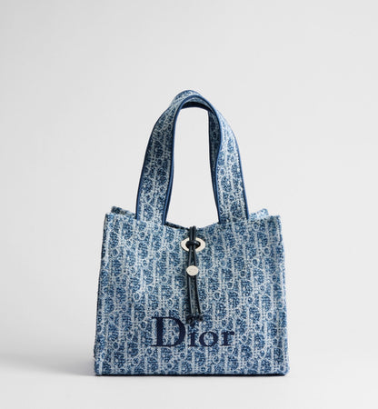 Small Spongy Book Designer Tote Bag With Blue Textured Fabric And Embroidered Signature