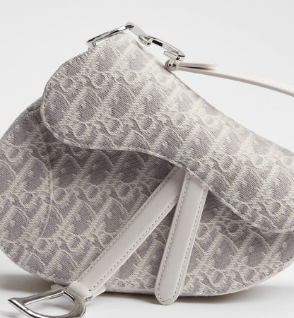 Small Saddle Luxury Handbag With Latte and Gray Oblique Jacquard And Strap
