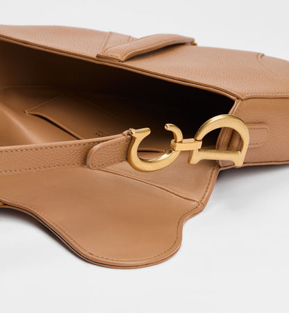 Small Saddle Luxury Handbag With Camel Grained Calfskin And Strap