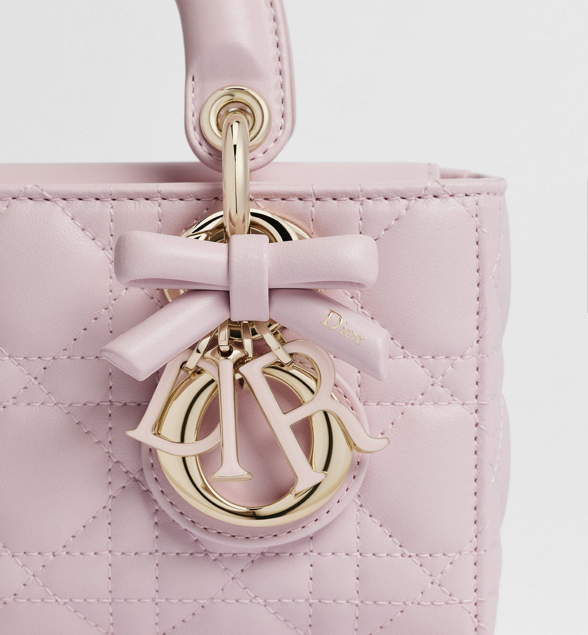 Mini Lady D-Joy Luxury Handbag With Rose Tendre Cannage Lambskin And Chain Strap