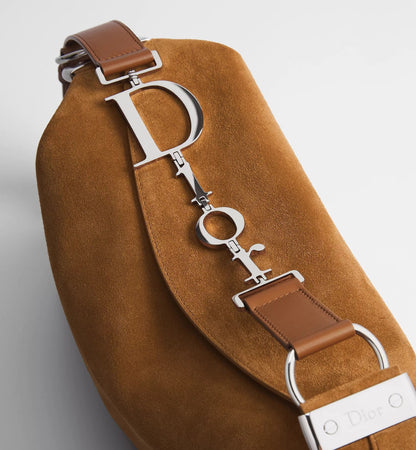 Medium Shoulder Luxury Handbag With Golden Saddle Suede Calfskin And Strap