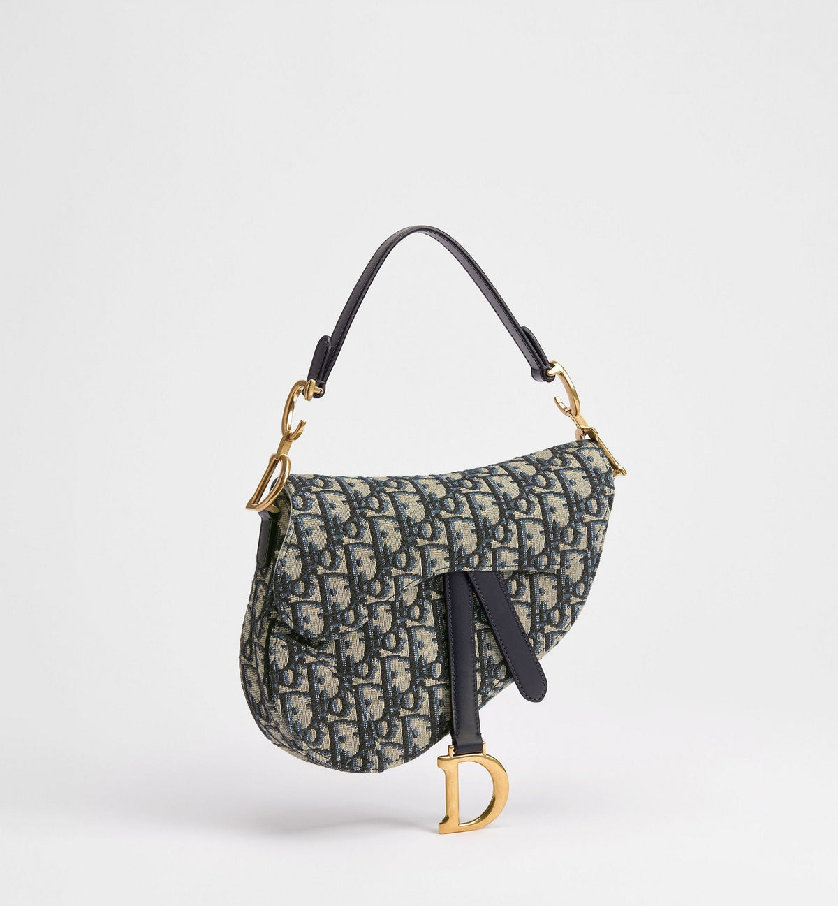 Small Saddle Luxury Handbag With Blue Oblique Jacquard And Strap