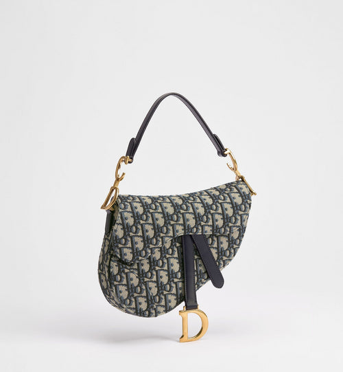 Small Saddle Luxury Handbag With Blue Oblique Jacquard And Strap