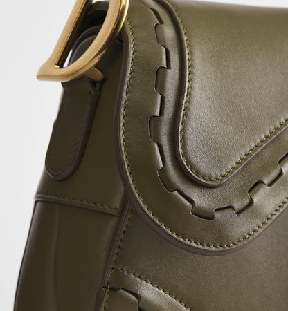 Saddle Luxury Handbag With Strap In Khaki Calfskin