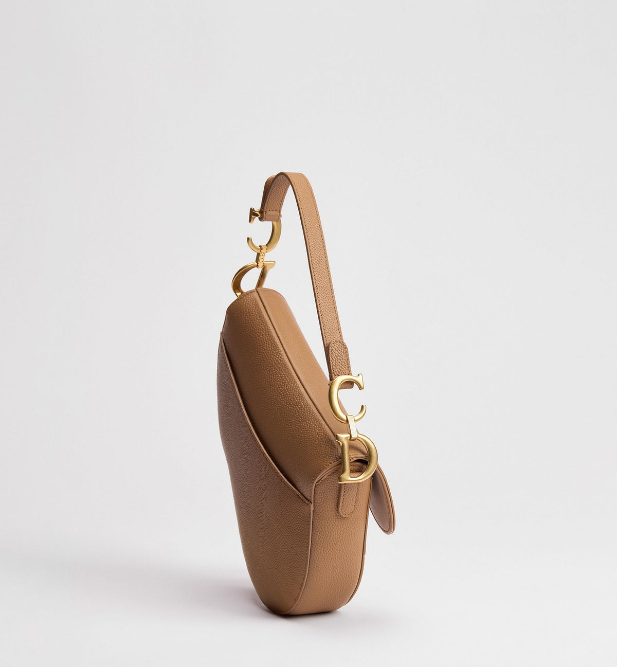 Small Saddle Luxury Handbag With Camel Grained Calfskin And Strap