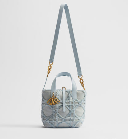 Small Toujours Vertical Designer Shoulder Tote With Blue Cannage Denim And Strap