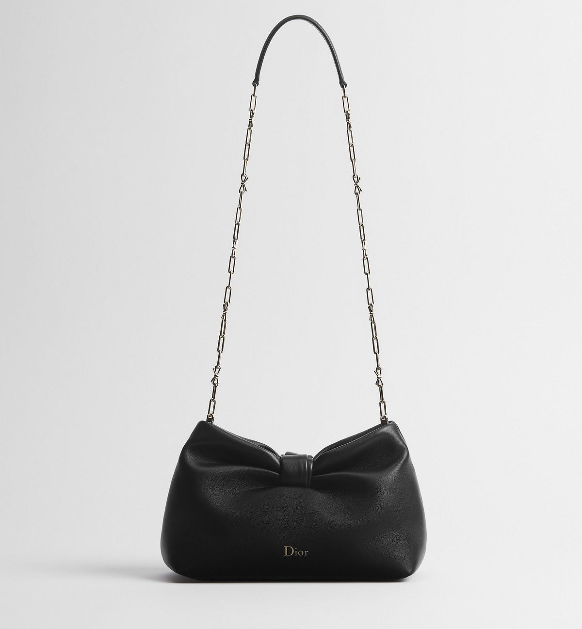 Small Bow Luxury Handbag With Black Lambskin And Chain Strap