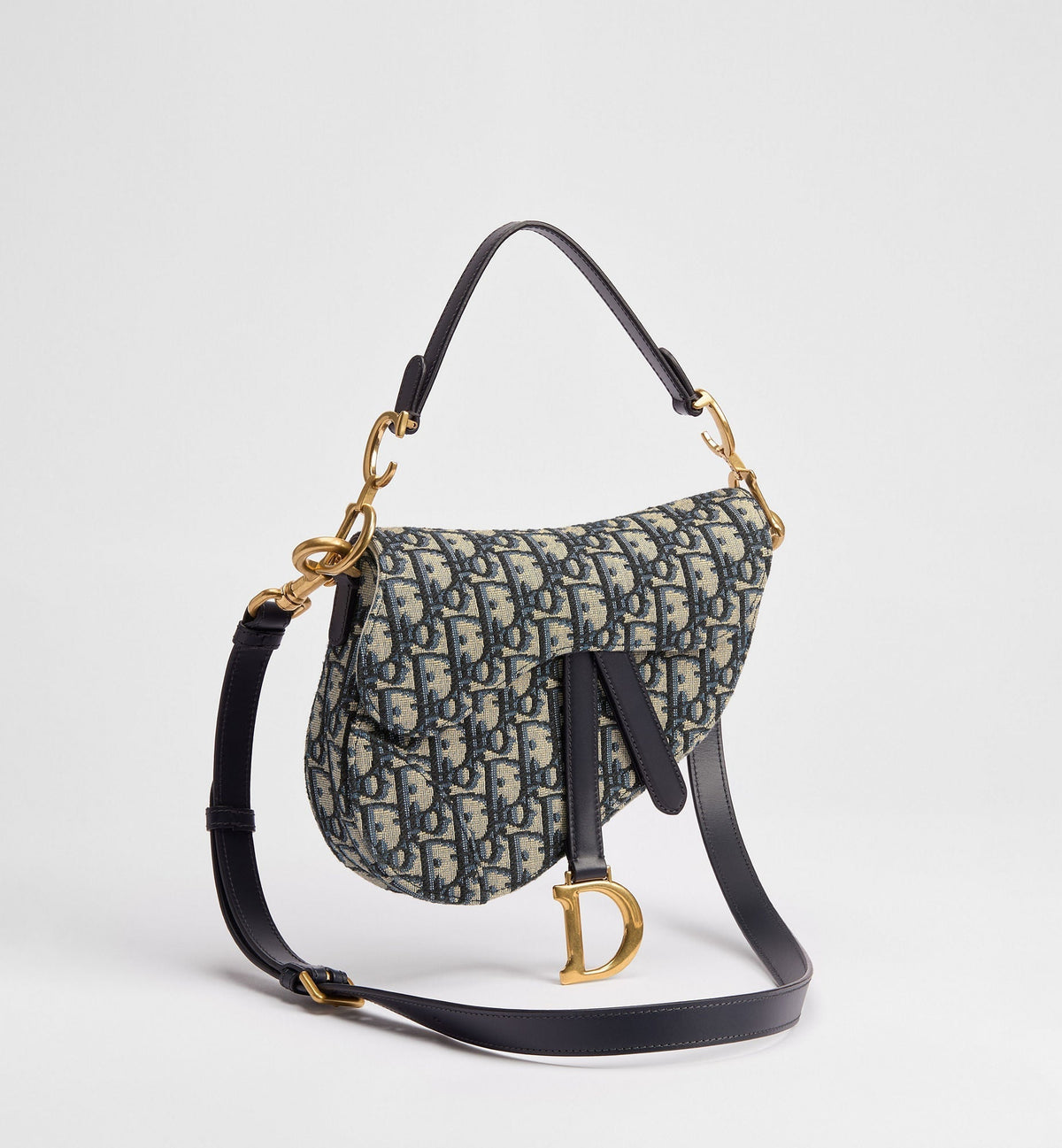 Small Saddle Luxury Handbag With Blue Oblique Jacquard And Strap