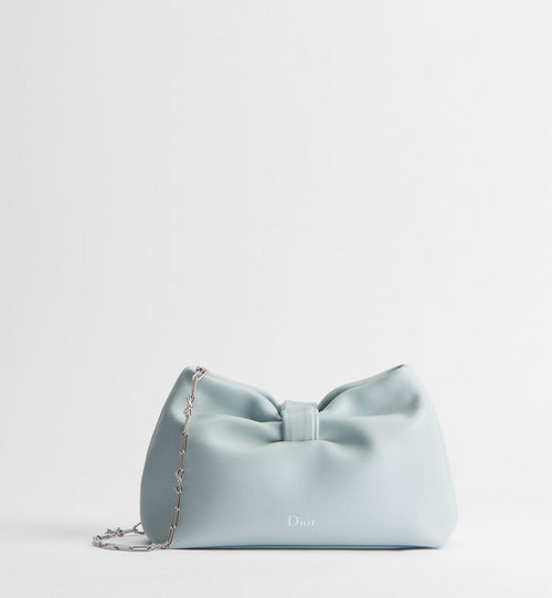 Small Bow Luxury Handbag With Ice Blue Lambskin And Chain Strap